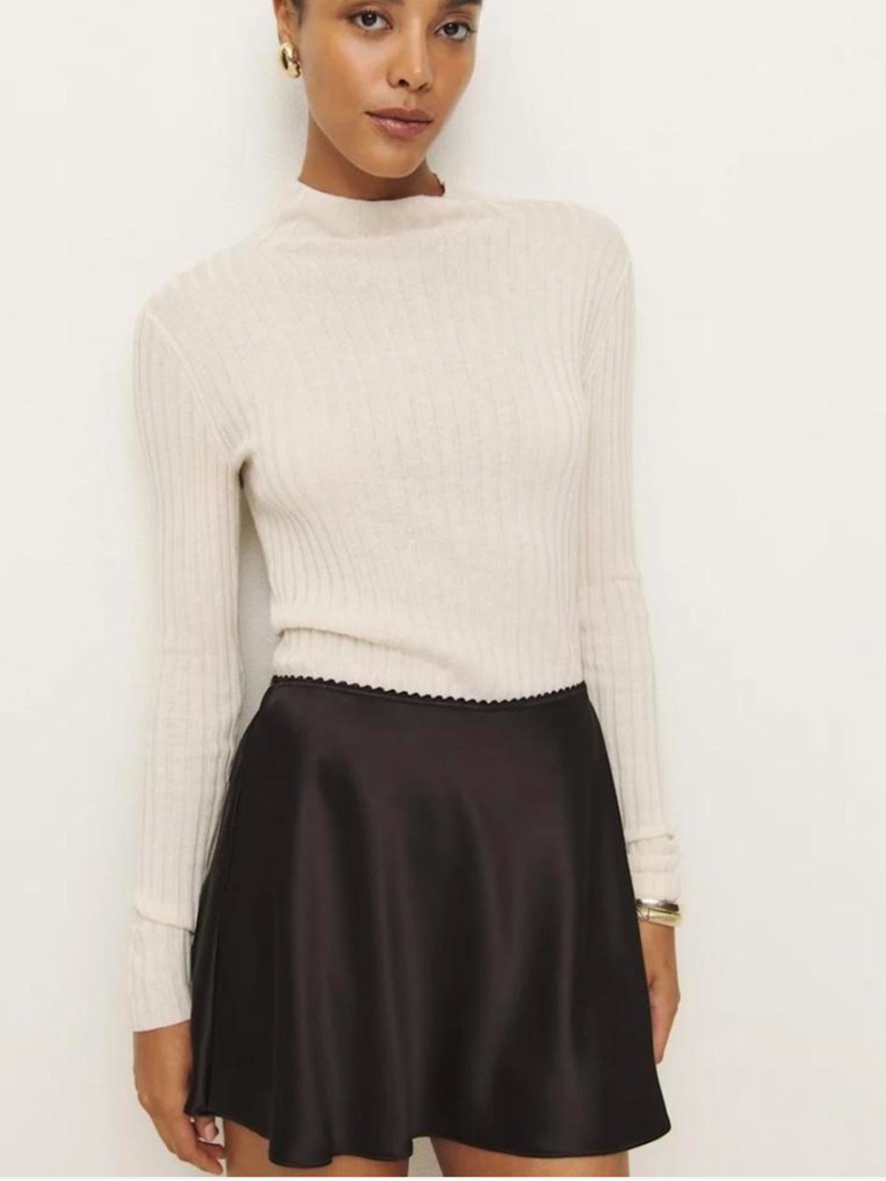 Sold Out Reformation Black Satin Slip Skirt with Bow Detail